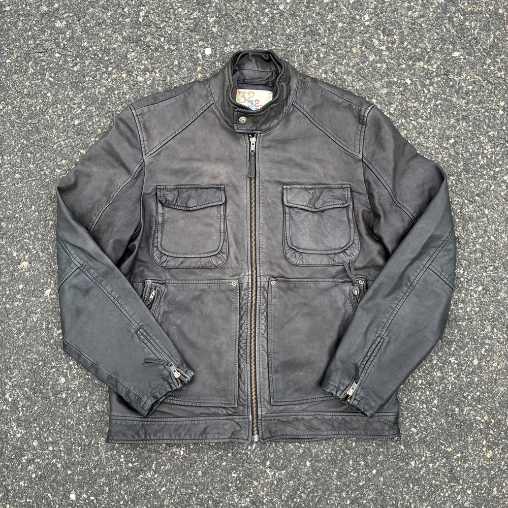 32 Bar Blues Genuine Lamb Leather Jacket Outdoor Zip Vintage - Men's Size M